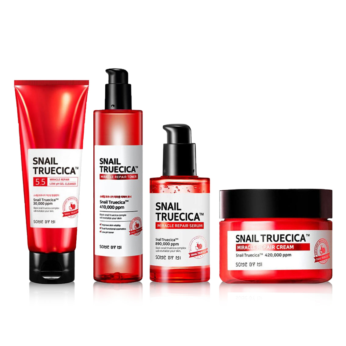 Some By Mi Snail Truecica All In One Set – Complete skincare set with Snail Truecica to heal acne spots, reduce scars, and rejuvenate the skin for a clearer, smoother, and youthful look.