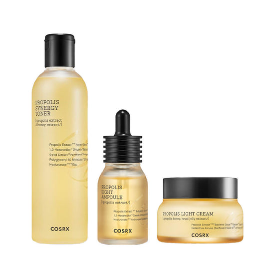 Cosrx Full Fit Propolis Set – A 3-step skincare routine with black bee propolis extract to hydrate, soothe, and add a healthy glow to your skin