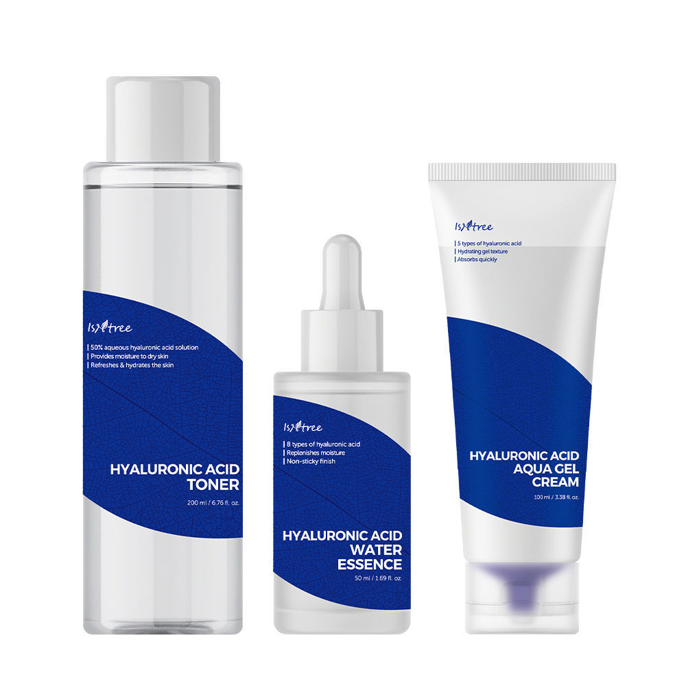 Isntree Hyaluronic Acid Set for Anti-Aging and Hydration – complete 3-step skincare set with toner, essence, and cream for deep hydration and wrinkle reduction