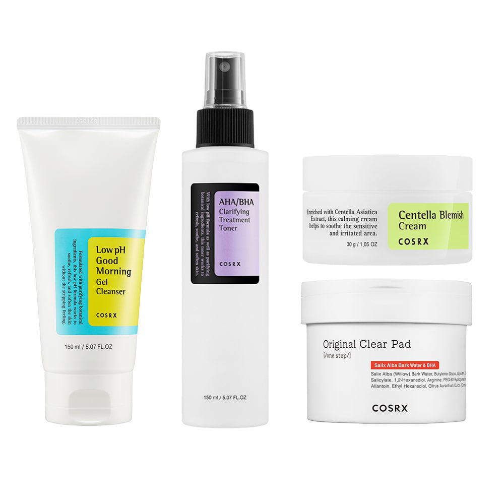 Cosrx Complete Sensitive Skin Set – 4-piece skincare routine for sensitive skin, including cleanser, toner, pads, and blemish cream