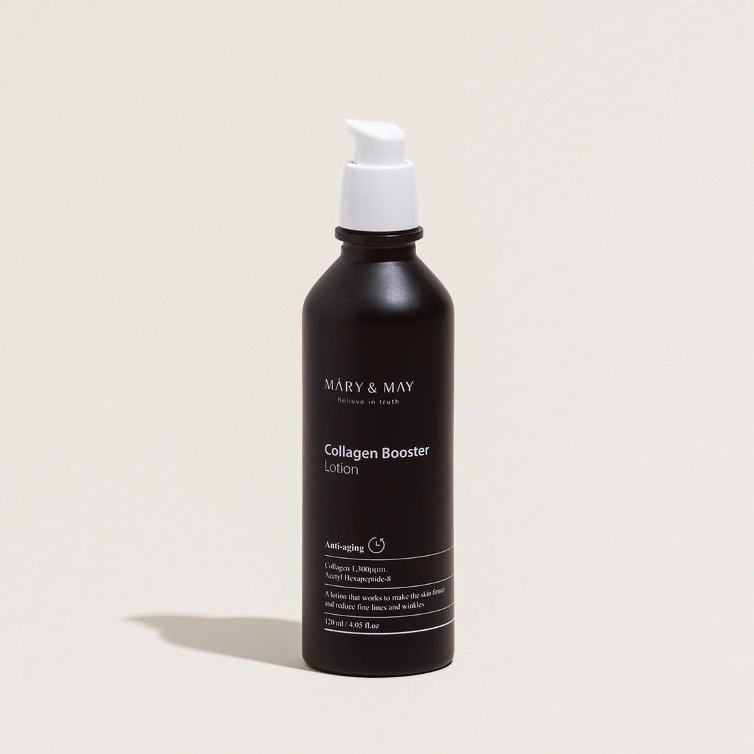 Mary & May Collagen Booster Lotion – Lightweight, fast-absorbing lotion with low molecular collagen, Acetyl Hexapeptide-8, and plant-based lipids for improved skin firmness and elasticity.
