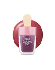 Swatches of Etude House Dear Darling Water Gel Tint – 5 vibrant shades of lip color with a moisturizing, juicy finish PK004 Red Bean