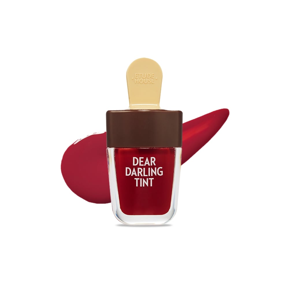 Swatches of Etude House Dear Darling Water Gel Tint – 5 vibrant shades of lip color with a moisturizing, juicy finish RD308 Honey Red