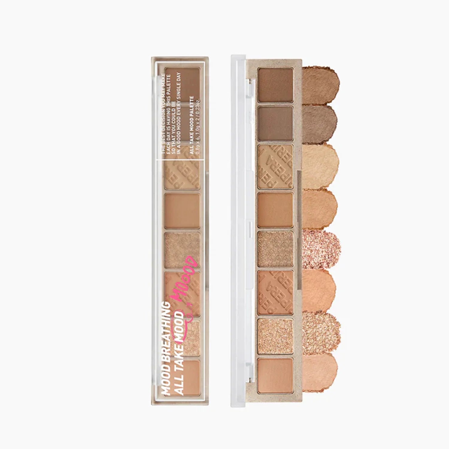 A compact Single File Eye Shadow Palette featuring 8 versatile shades in matte, pearl glitter, and shimmer finishes, perfect for creating a range of eye looks.