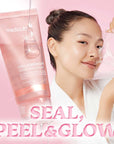Demonstrating the application of Medicube Collagen Night Wrapping Mask – Even layer of the mask being spread over the face, avoiding eyes, lips, and hairline before leaving it on overnight.