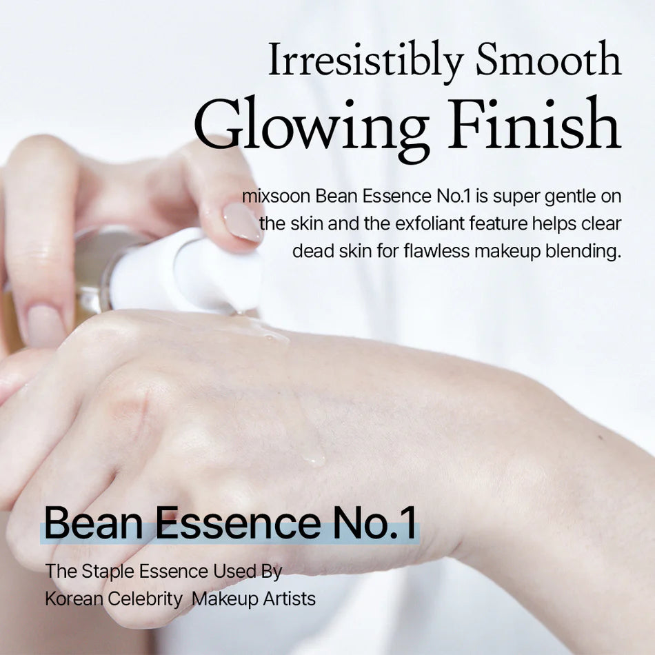 Applying Mixsoon Bean Essence to the face – Gently patting the essence into the skin for quick absorption and hydration.