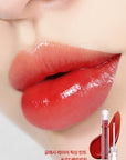Close-up of lips with Lilybyred Glassy Layer Fixing Tint – Shows the glossy finish and vivid color in shades like Muscat Shower, Kill Me Plum, and Berry Kitsch.