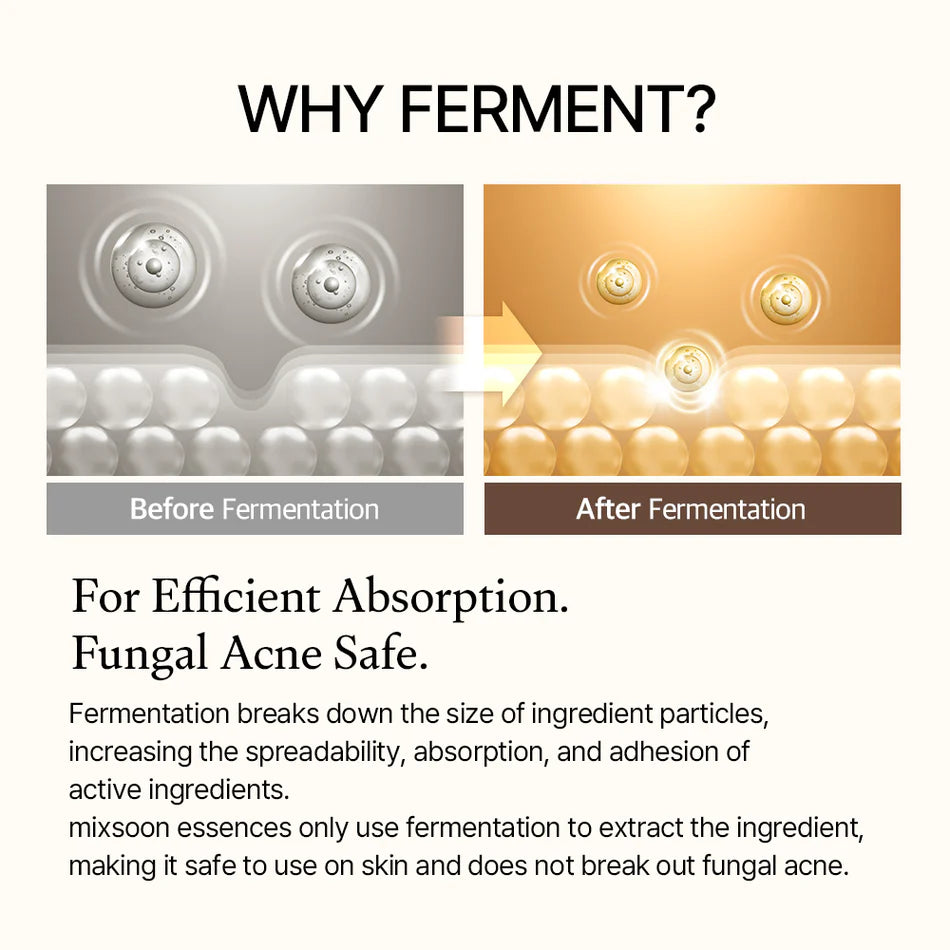 Before and after using Mixsoon Bean Essence – Noticeable improvement in skin texture with smoother, brighter, and more radiant skin.