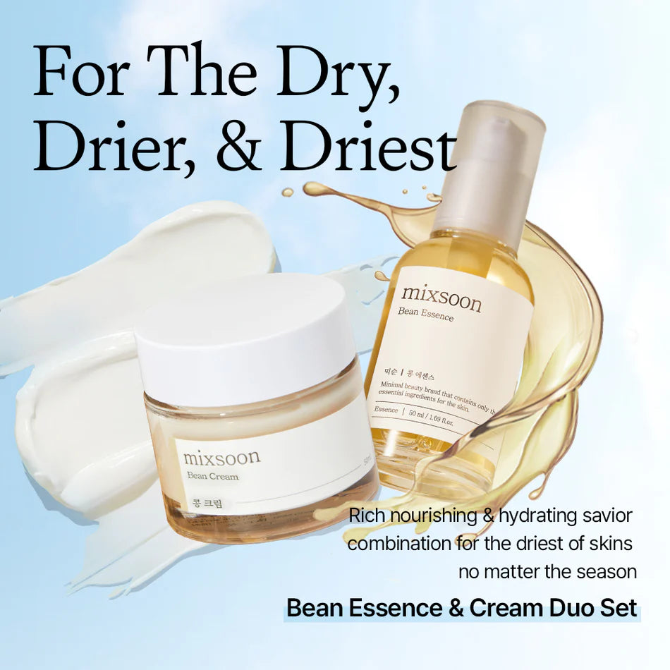 Mixsoon Bean Essence – A nourishing and hydrating essence with soybean extract, designed to rejuvenate and brighten the skin while improving texture.