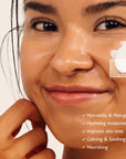 Haruharu Wonder Black Rice Hyaluronic Cream applied to skin, leaving a smooth, non-sticky finish