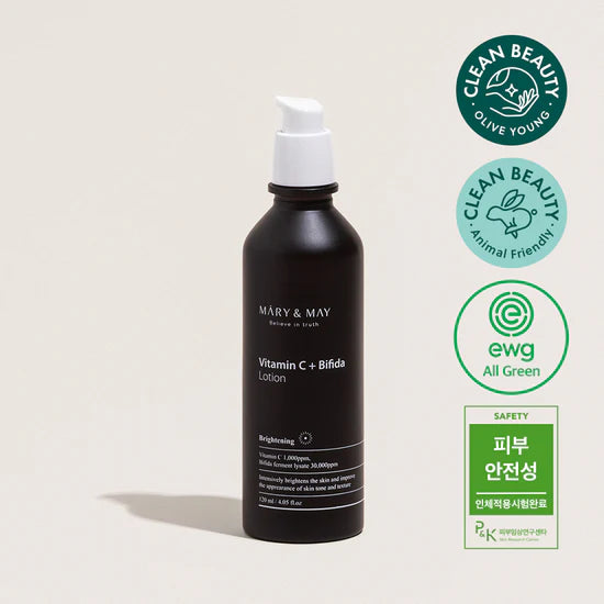 Mary&May Vitamin C + Bifida Lotion- Featuring the eco-friendly, cruelty-free label indicating no animal testing and safe ingredients.