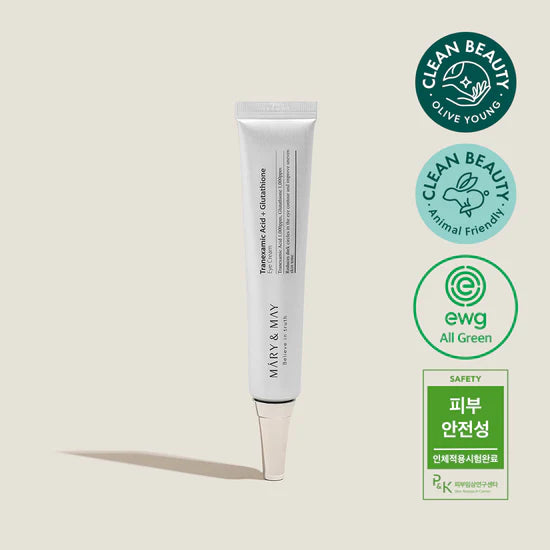 Mary&May Tranexamic Acid + Glutathione Eye Cream - Featuring the eco-friendly, cruelty-free label indicating no animal testing and safe ingredients.