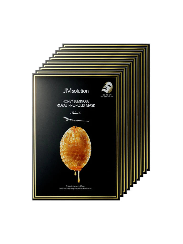 JM Solution Honey Luminous Royal Propolis Mask - nourishing sheet mask with propolis, green propolis, and royal jelly for hydrated, glowing skin