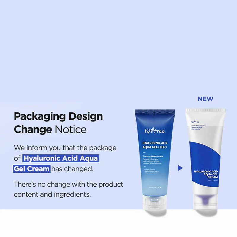 Isntree Hyaluronic Acid Aqua Gel Cream packaging – refreshing gel moisturizer for deep hydration and calming, ideal for sensitive skin