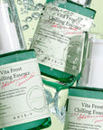 Close-up of AXIS-Y Vita Frost Chilling Essence showing small white capsules in the lightweight, airy texture, designed to cool and calm irritated skin