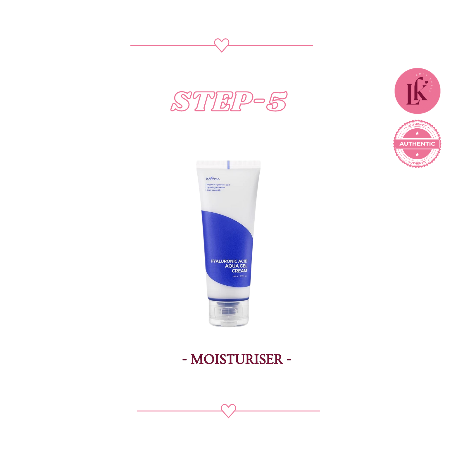 Korean skincare for sensitive skin 5th product Isntree Hyaluronic Acid Aqua Gel Cream - lightweight moisturizer with hyaluronic acid and Centella Asiatica for long-lasting hydration