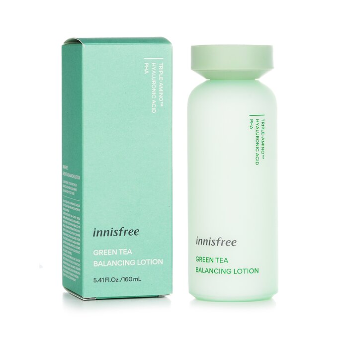 Innisfree Green Tea Balancing Lotion packaging – 160ml bottle, perfect for daily hydration, soothing, and balancing moisture levels for healthy, soft skin