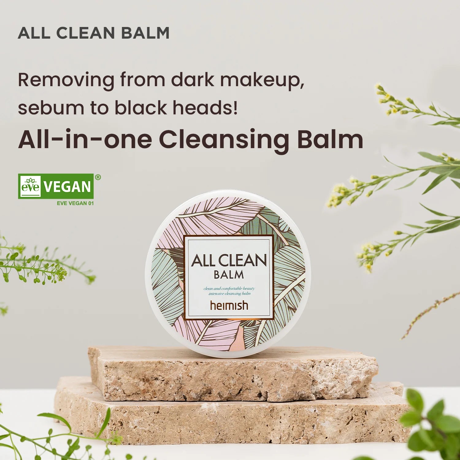 Heimish All Clean Balm melting into oil, gently removing makeup, dirt, and impurities for a quick, one-step cleanse