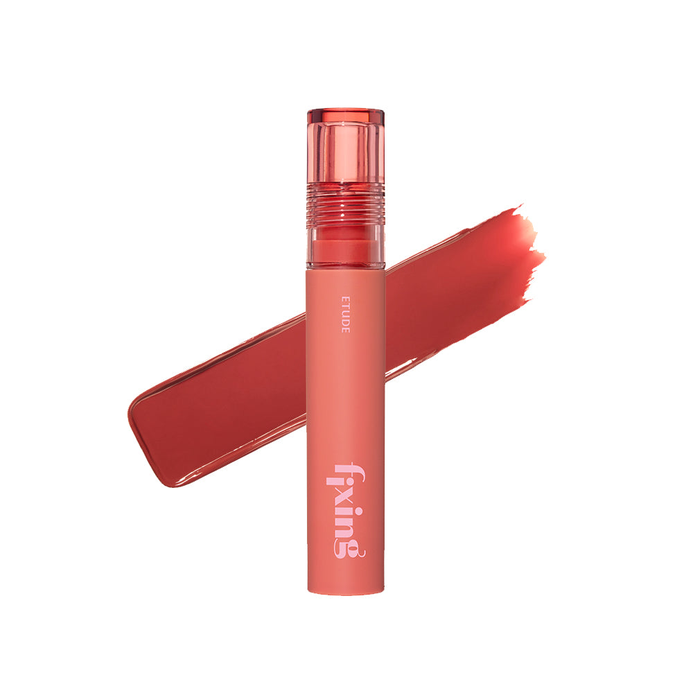 Etude House Fixing Tint – lightweight, hydrating lip tint with a matte finish, available in Vintage Red, Ginger Milk Tea, and Midnight Mauve