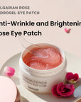 Close-up of Heimish Bulgarian Rose Hydrogel Eye Patch with key ingredients like Damask rose water and niacinamide to soothe and hydrate