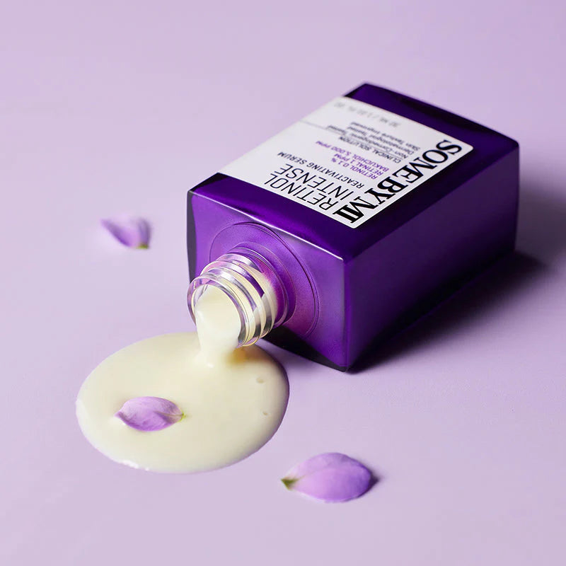 Some By Mi Retinol Intense Reactivating Serum – Close-up of the lightweight serum texture, smooth and non-sticky, being gently massaged into the skin for a refreshed look.