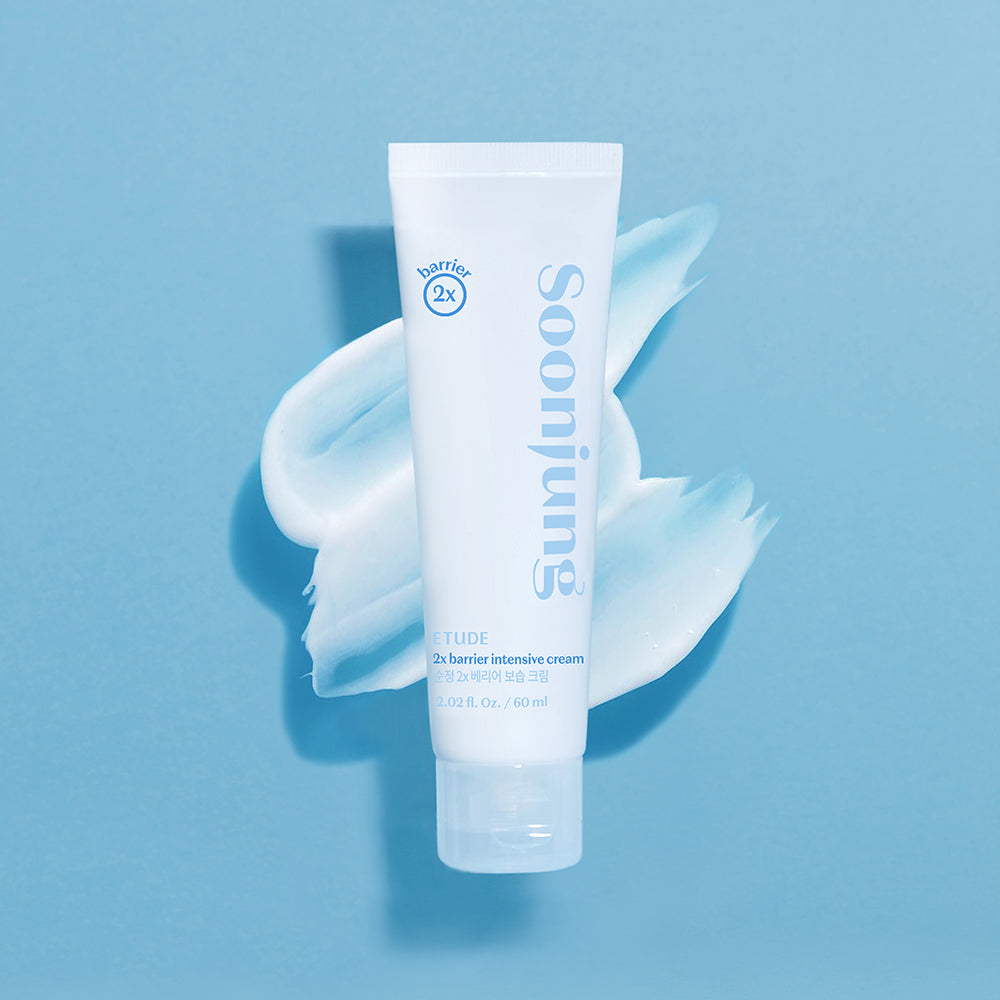 Applying Etude House Soonjung 2x Barrier Intensive Cream for long-lasting hydration and soothing care for sensitive skin
