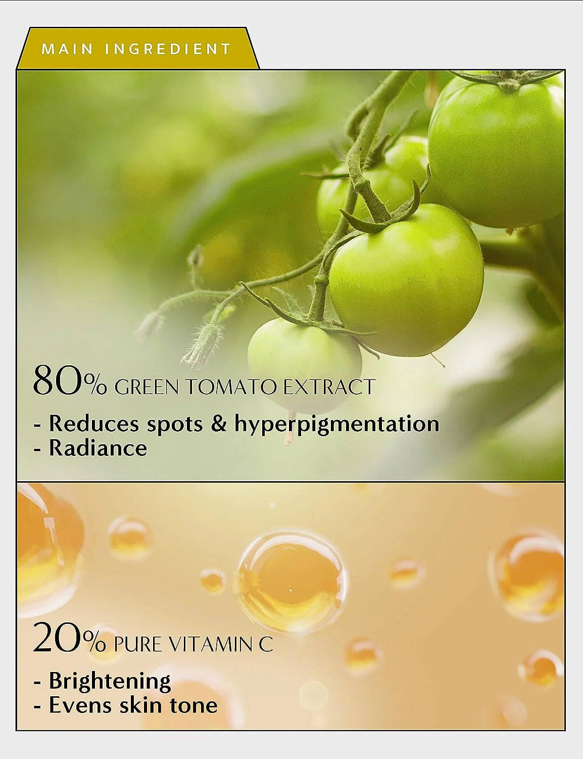 Key ingredients in It’s Skin Power 10 Formula VC Effector: Vitamin C for brightening and dark spot reduction, and Green Tea Extract for soothing and antioxidant protection.