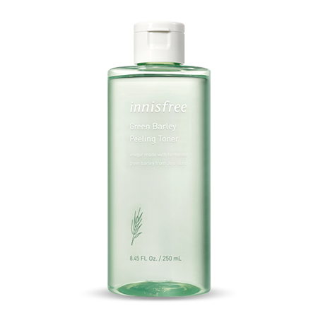 Innisfree Green Barley Peeling Toner – 250ml toner with Jeju green barley and white willow bark extract for gentle exfoliation and hydration