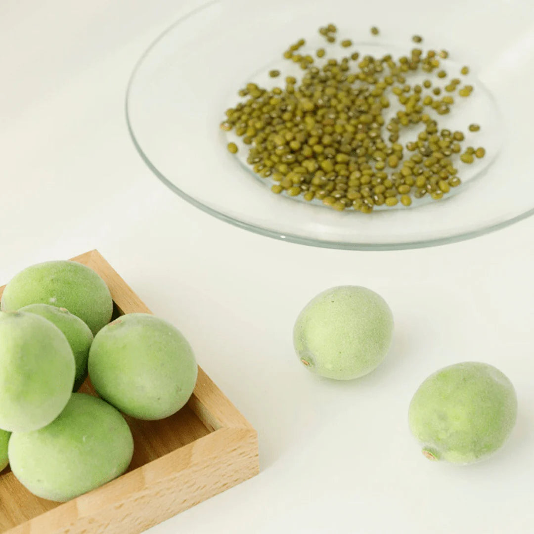 Main ingredients in Beauty of Joseon Plum Blossom Cleanser: 24% plum water for hydration and exfoliation, and mung bean seed extract for soothing and refreshing skin