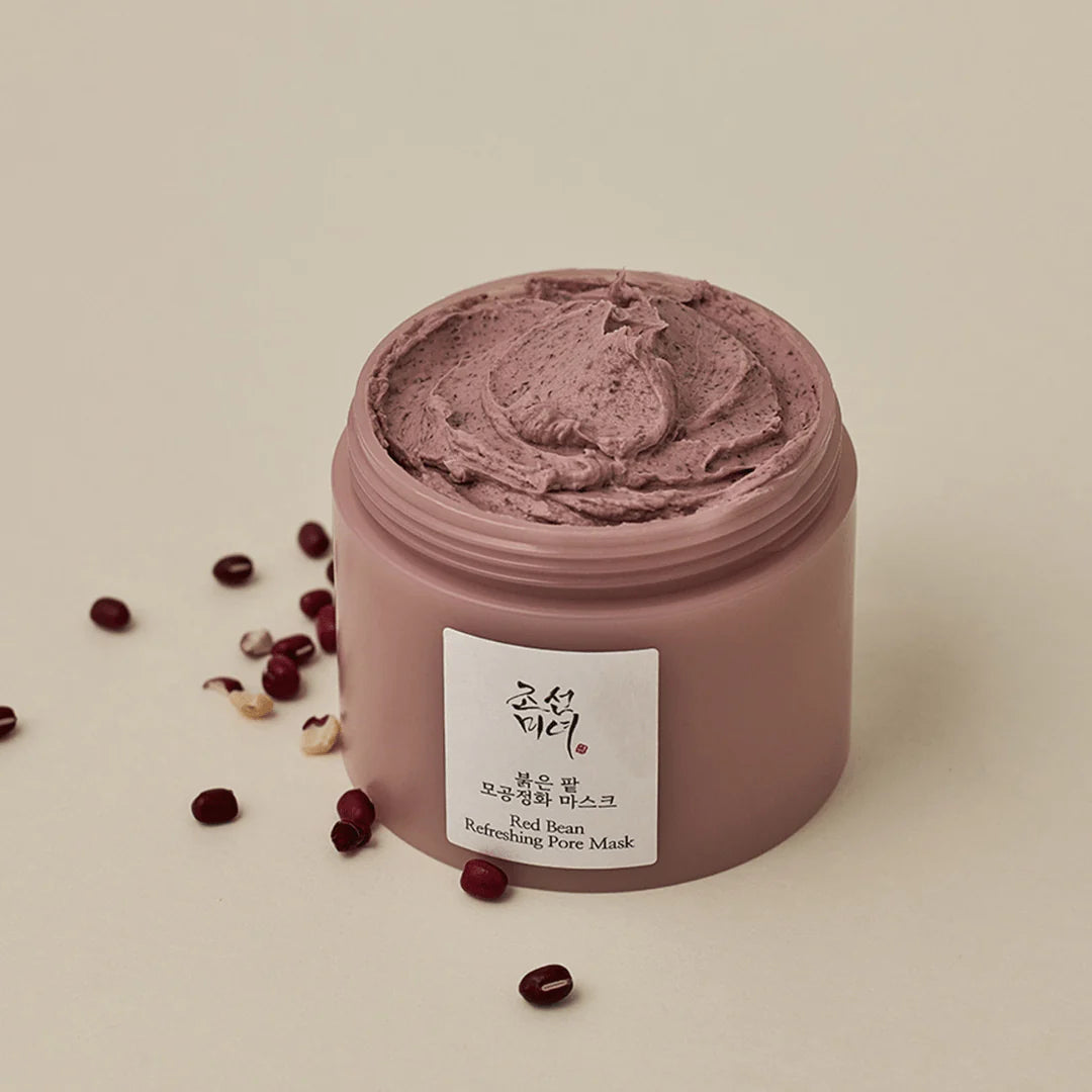 Beauty of Joseon Red Bean Refreshing Pore Mask with a smooth, creamy texture, applied to skin to cleanse and tighten pores