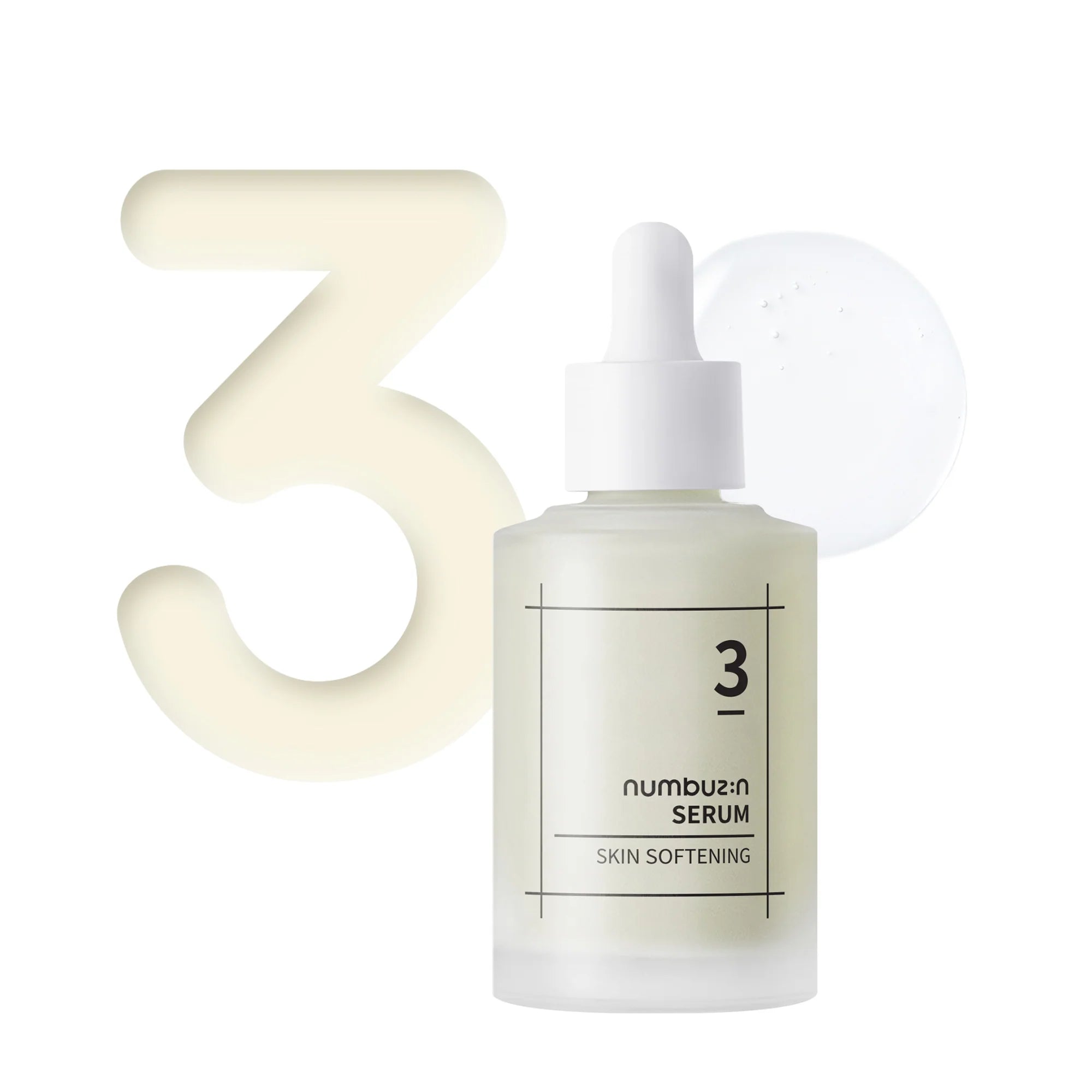 Numbuzin Serum 3 Skin Softening Serum (50 ml) featuring the sleek, modern bottle design with a focus on brightening, hydration, and smooth skin benefits.