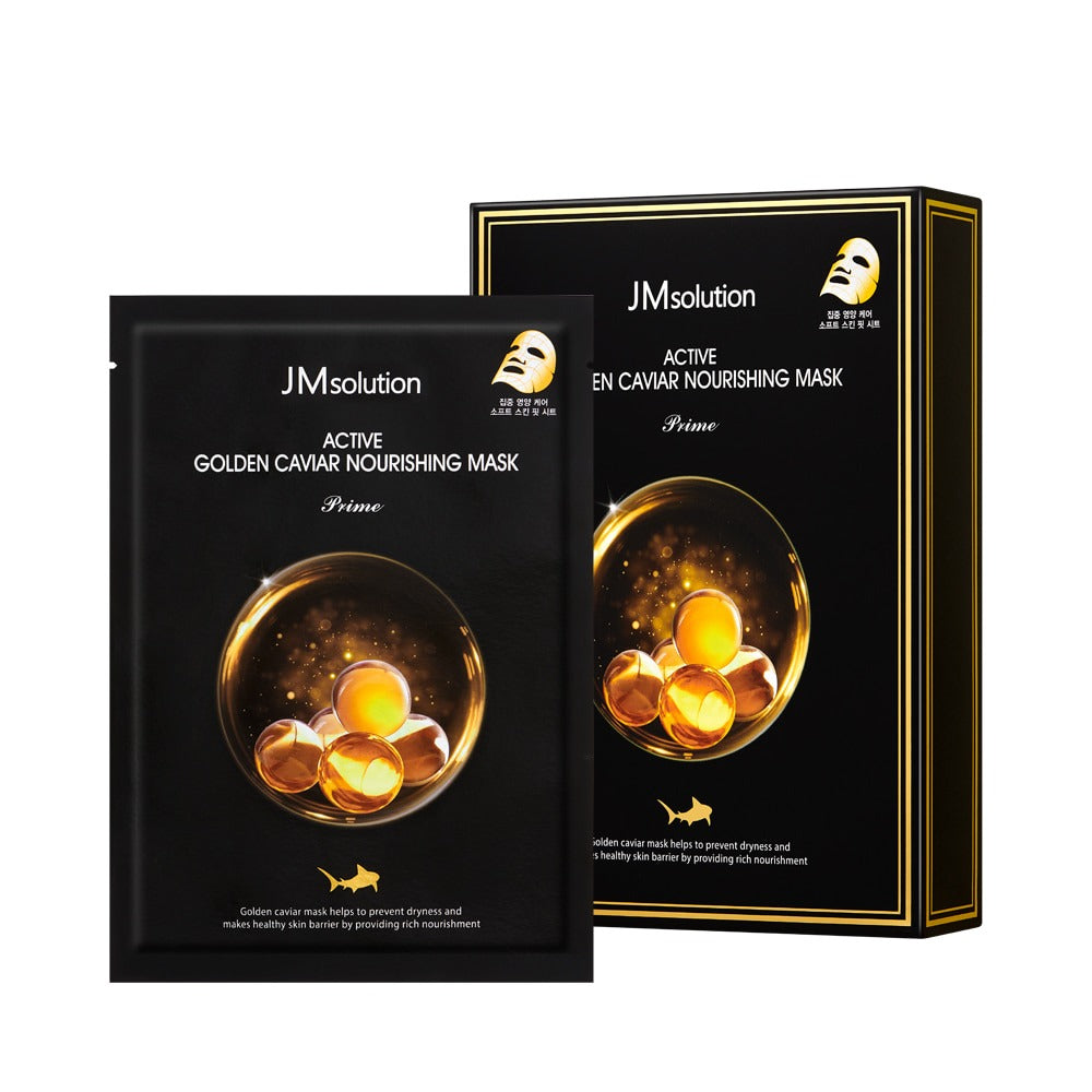 JM Solution Active Gold Caviar Nourishing Mask - luxurious sheet mask with caviar extract and gold capsules for deep hydration and firmness