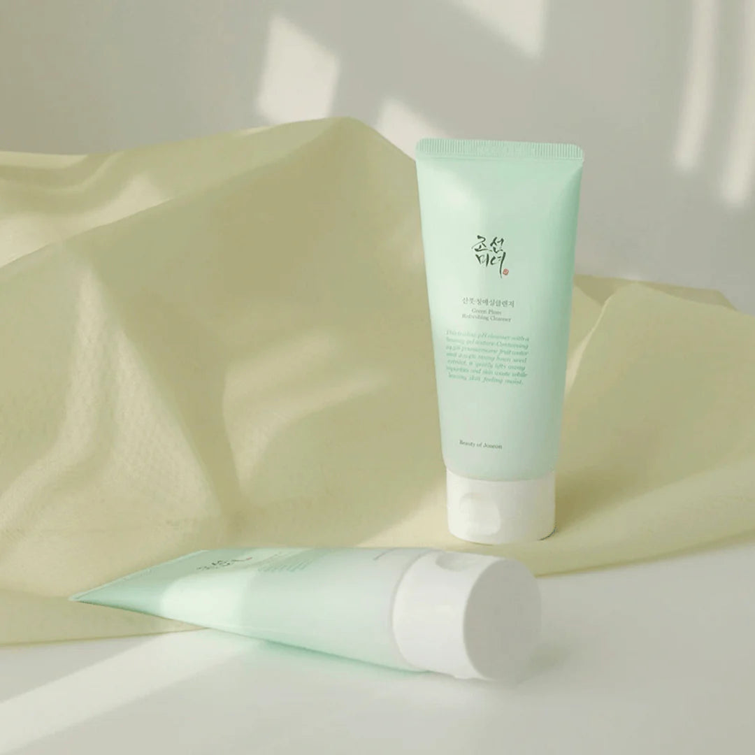 Beauty of Joseon Plum Blossom Cleanser 100ml with 24% plum water and 3% mung bean seed extract, designed for gentle cleansing, hydration, and skin protection