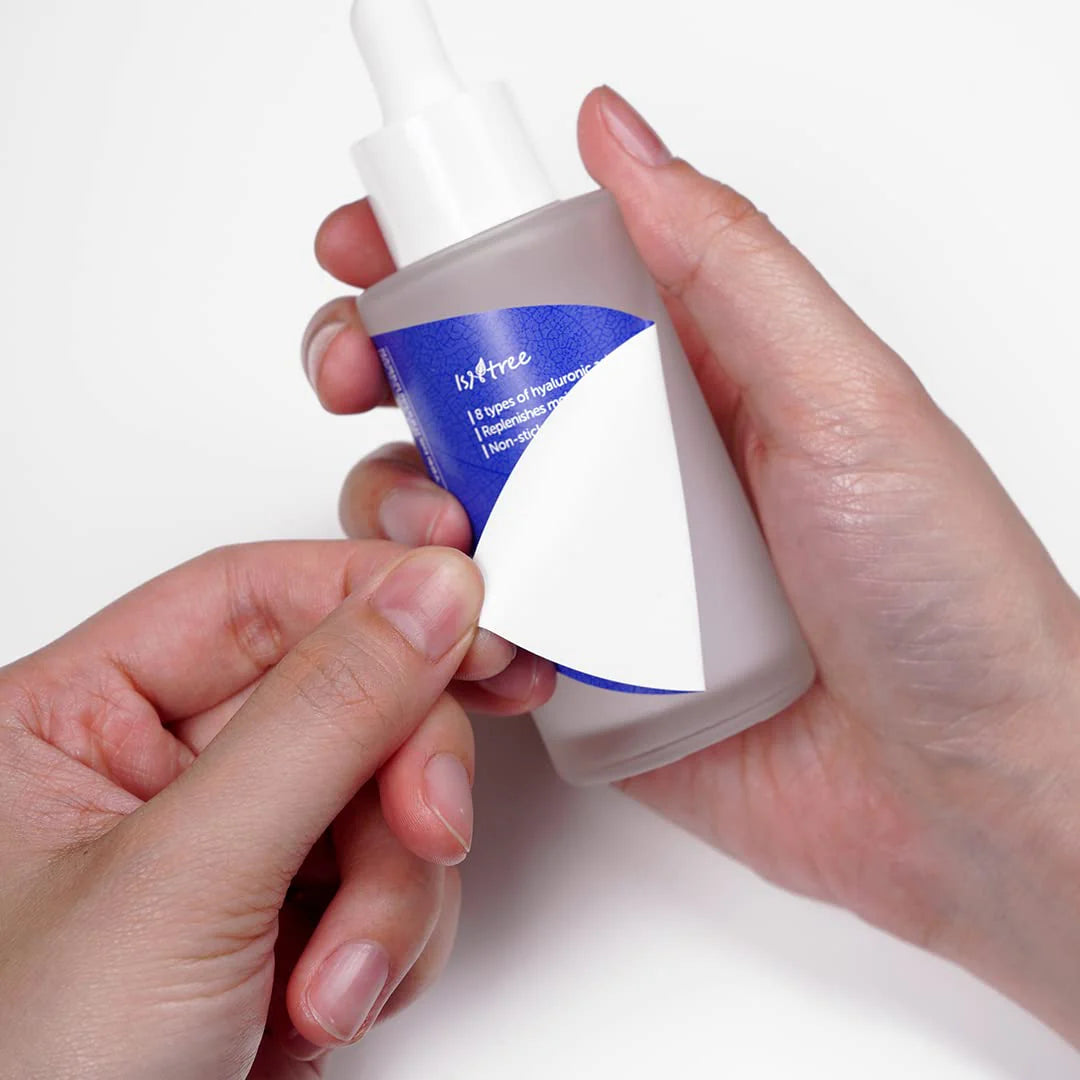 Isntree Hyaluronic Acid Water Essence packaging – sleek and minimalist design featuring a 50ml bottle with clear labeling, perfect for everyday hydration