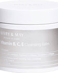 Mary & May Vitamin B C E Cleansing Balm – A 120g jar of soft, non-flowing cleansing balm enriched with Vitamins C, B, and E, designed to gently remove makeup, oil, and blackheads while brightening and hydrating the skin.
