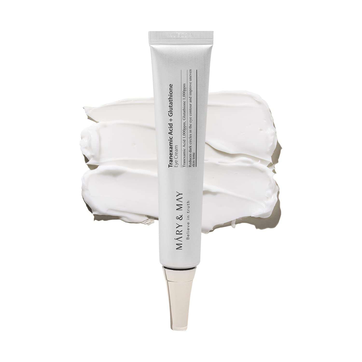 Mary & May Tranexamic Acid + Glutathione Eye Cream – A 30ml jar of brightening cream designed to reduce dark circles, fine lines, and wrinkles around the eyes with a blend of Tranexamic Acid, Glutathione, and Vitamin C.