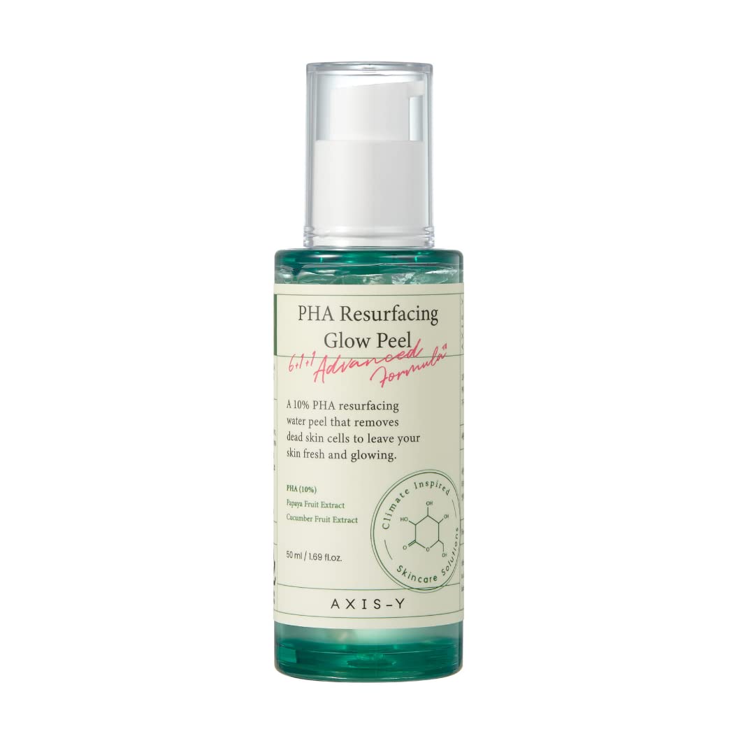 AXIS-Y PHA Resurfacing Glow Peel: A gentle exfoliating gel with 10% PHA and natural extracts like cucumber, papaya, and centella asiatica to clear pores, brighten skin, and promote a smooth, radiant complexion