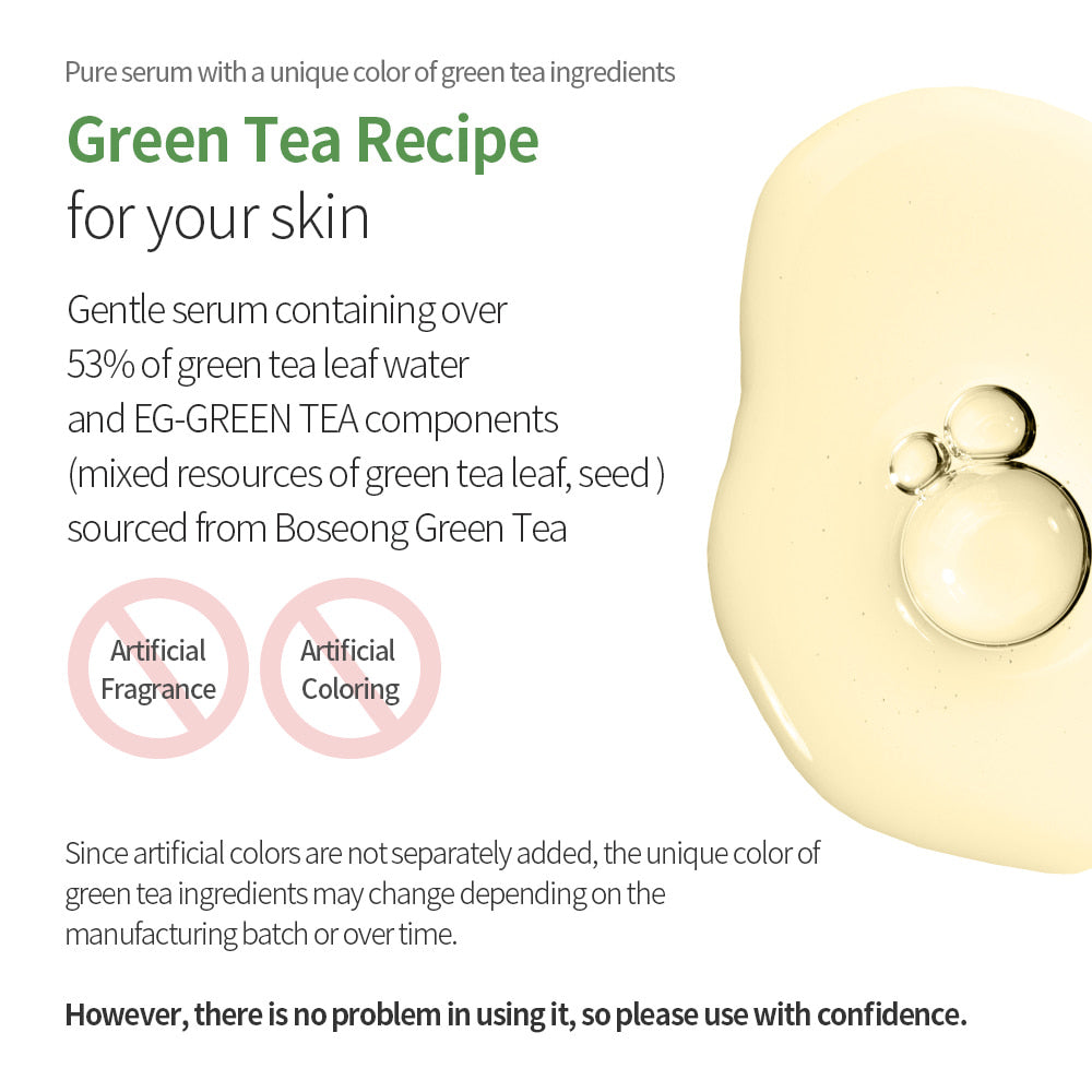Benton Deep Green Tea Serum's clean formula, free from volatile alcohols, artificial fragrances, colors, and PEGs, making it safe for all skin types, including sensitive skin.