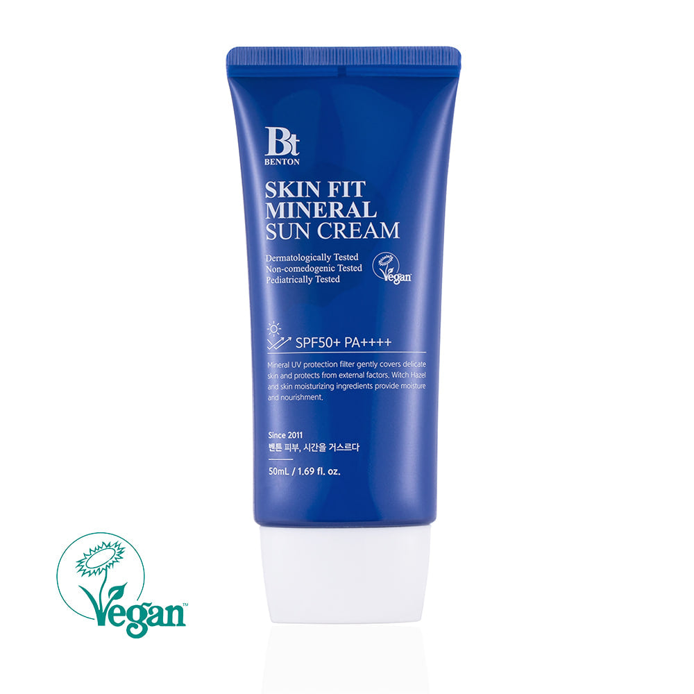 Benton Skin Fit Mineral Sun Cream SPF50+/PA++++ – Gentle mineral sunscreen that protects from UV rays, brightens, and reduces wrinkles with a natural finish