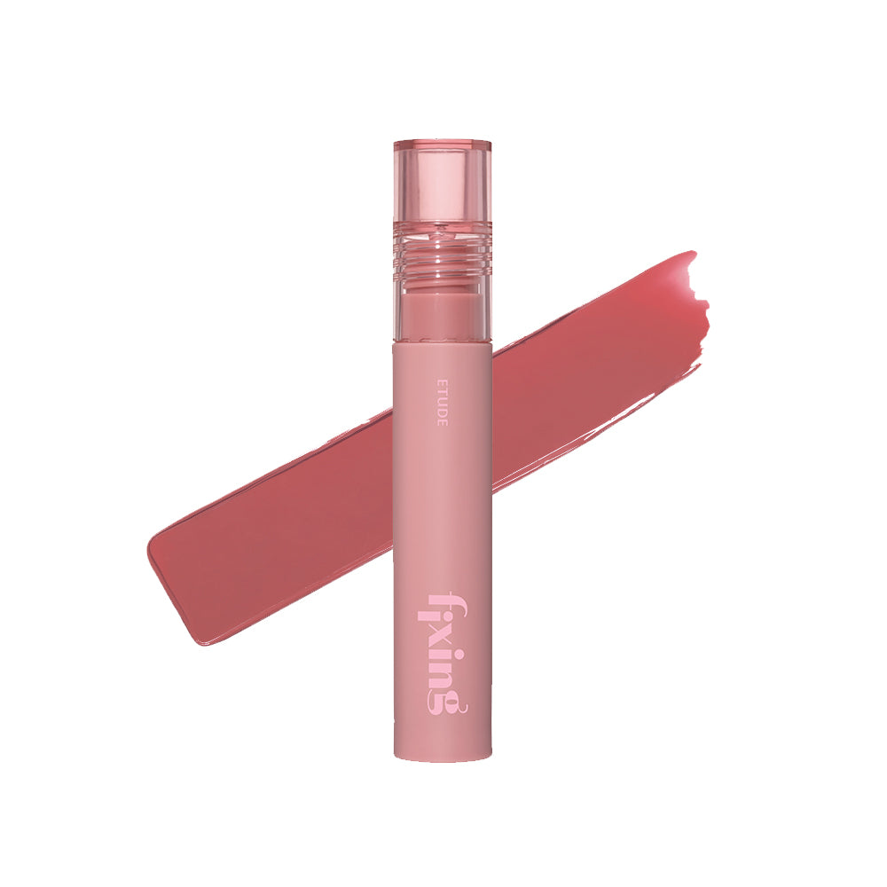 Etude House Fixing Tint – lightweight, hydrating lip tint with a matte finish, available in Vintage Red, Ginger Milk Tea, and Midnight Mauve