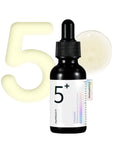 Numbuzin No.5 Vitamin Concentrated Serum (50 ml) bottle showcasing the formula with glutathione, vitamin C, and tranexamic acid to target pigmentation, dark spots, and uneven skin tone, providing a radiant, brightened complexion.
