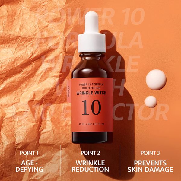 Close-up of It’s Skin Power 10 Formula Q10 Effector serum’s smooth texture, designed to hydrate and improve skin elasticity