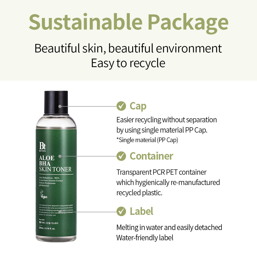 Benton Aloe BHA Skin Toner 200ml bottle with a refreshing formula that hydrates, exfoliates, and soothes the skin
