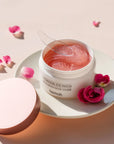 Close-up of Heimish Bulgarian Rose Hydrogel Eye Patch with key ingredients like Damask rose water and niacinamide to soothe and hydrate