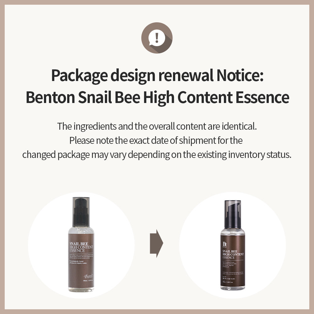 Benton Snail Bee High Content Essence packaging – Free from parabens, artificial fragrances, and silicones, featuring skin-repairing snail secretion and anti-ageing peptides