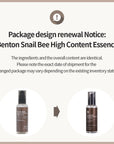 Benton Snail Bee High Content Essence packaging – Free from parabens, artificial fragrances, and silicones, featuring skin-repairing snail secretion and anti-ageing peptides