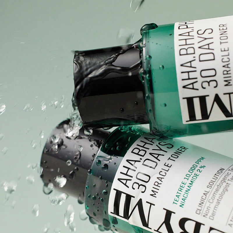 Some By Mi AHA BHA PHA 30 Days Miracle Toner – Exfoliating toner with AHA, BHA, PHA, tea tree extract, and niacinamide for clear, smooth, and bright skin.