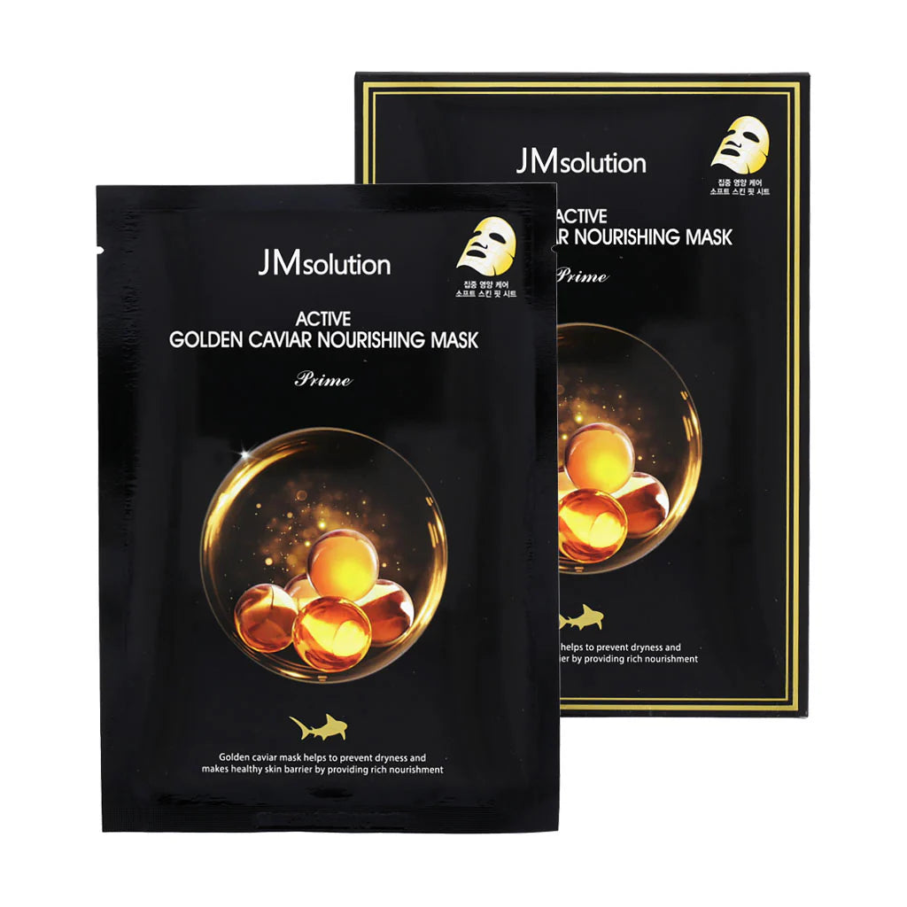 JM Solution Active Gold Caviar Nourishing Mask - luxurious sheet mask with caviar extract and gold capsules for deep hydration and firmness