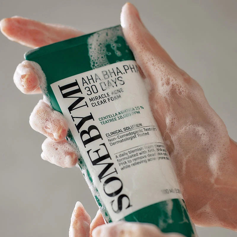 Some By Mi AHA BHA PHA 30 Days Miracle Foam – Rich, bubbly foam for gentle exfoliation and oil control, leaving skin refreshed.