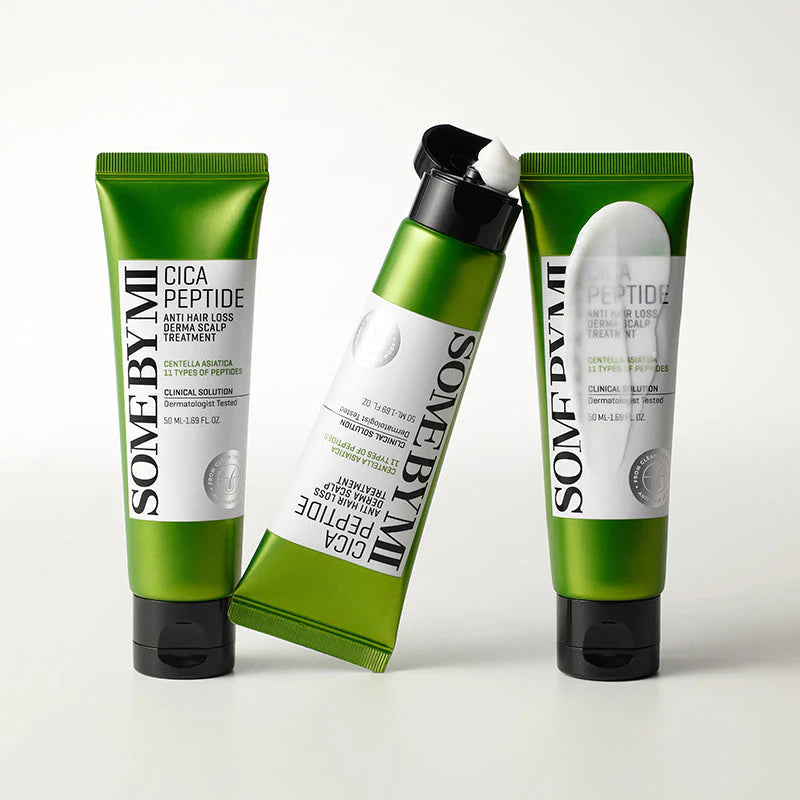 Some By Mi Cica Peptide Anti Hair Loss Derma Scalp Treatment – A lightweight conditioner with Cica extract and 11 peptides to moisturize and repair dry, damaged, and brittle hair.